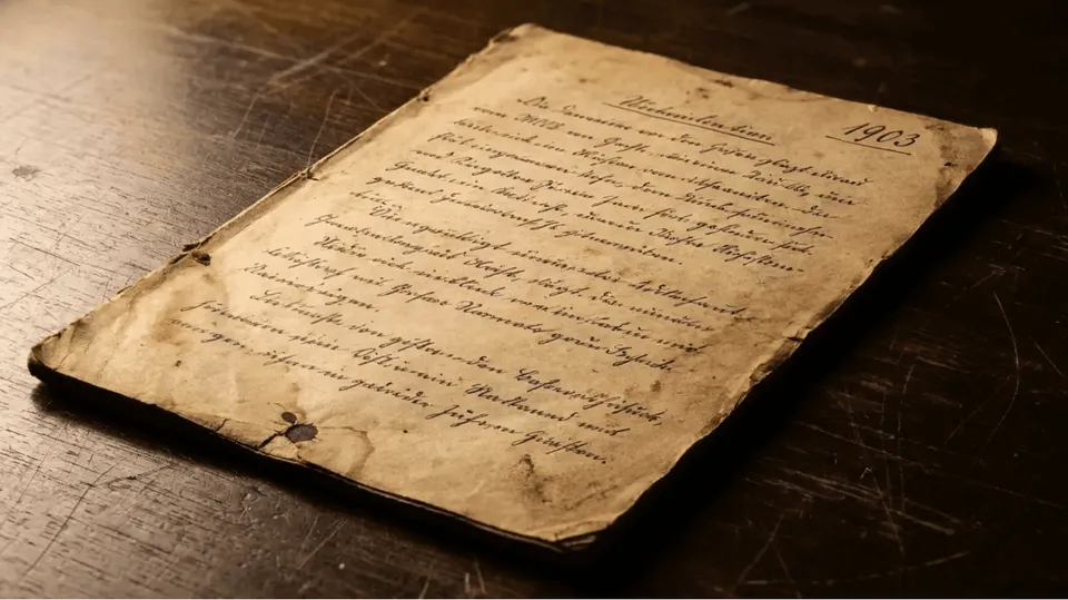 Nahaufnahme einer alten Klinikakte von 1903 mit handschriftlichen Notizen in Sütterlin.